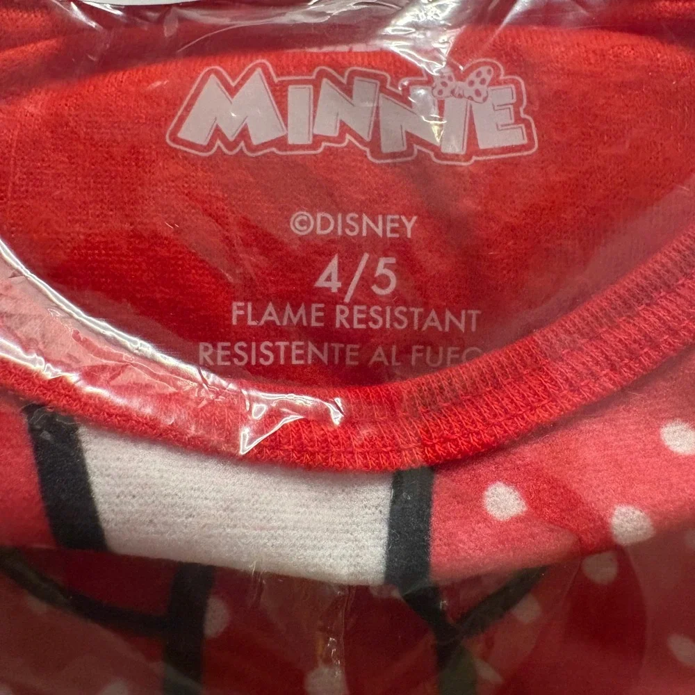 Disney Minnie Mouse Pajama Set Kids Girls 4/5 Red New Flannel‎ 2pc Sleepwear